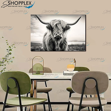 Black and White Highland Cattle Canvas Art