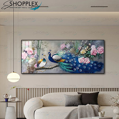 Peacocks on Colorful Branch Wall Art P211