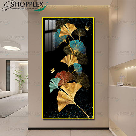 Golden Leaves on Black Wall Art P222