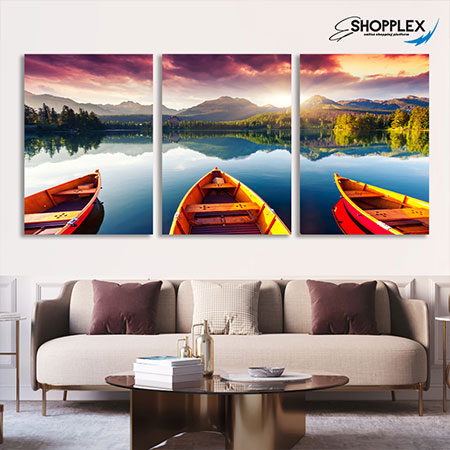 3 Piece Boat Ocean Mountain design Art 51