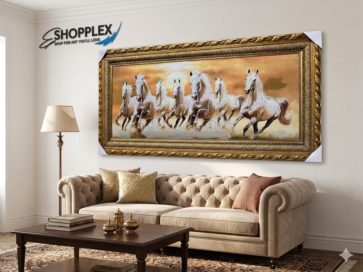 7 horses Golden frame