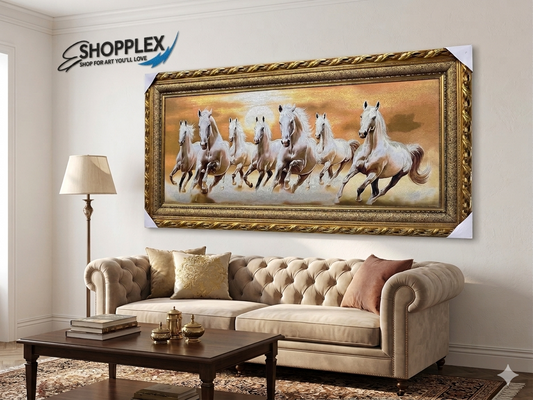 7 horses Golden frame