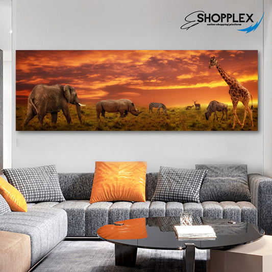 African Wildlife with Sunset View Single Piece Art 84