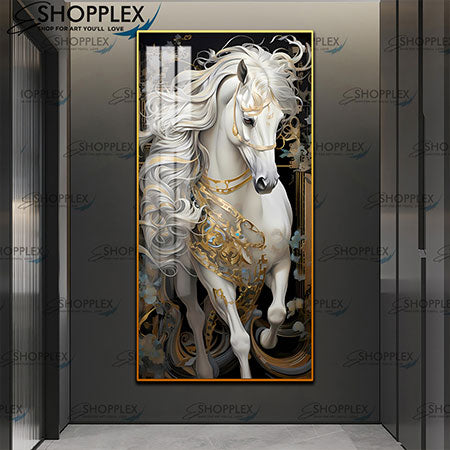 White Horse On gold frame with 5D diamonds D161