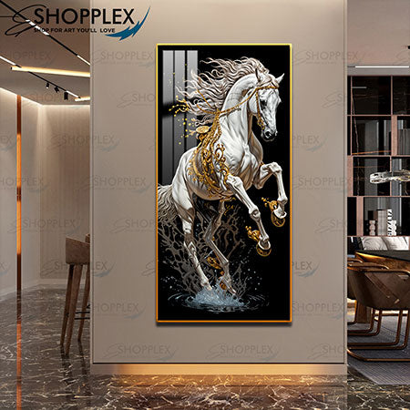 White Horse On gold frame with 5D diamonds D162