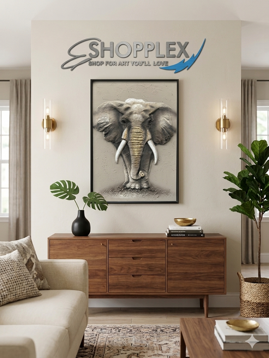 Elephant Oil Painting Embossed