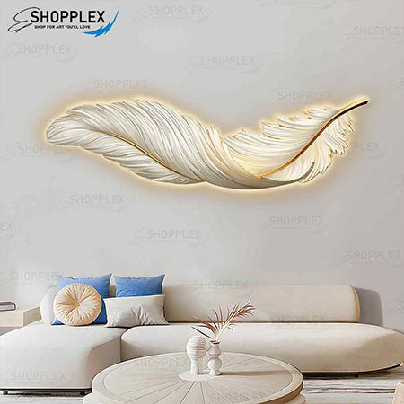 White Feather with Gold Trim Wall Art F2