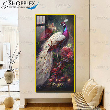 Peacock on Floral Cross Stitch Artwork P216