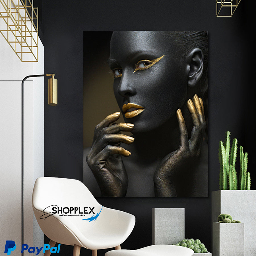 Black and Gold African Woman Design Single Piece Art 53