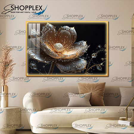 Beautiful Flower on Gold frame with LED