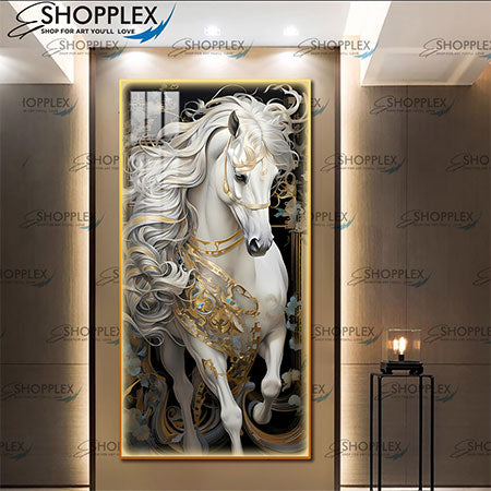 White Horse On gold frame with LED