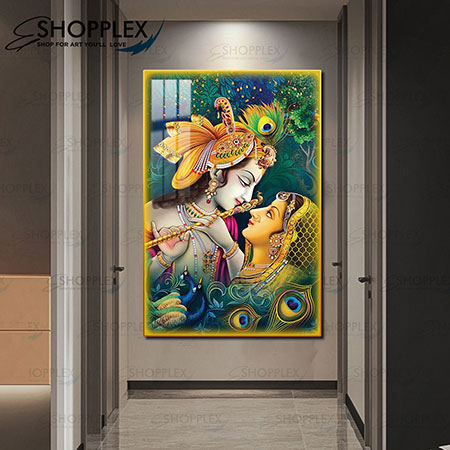 Beautiful Radha Krishna on Gold frame with LED