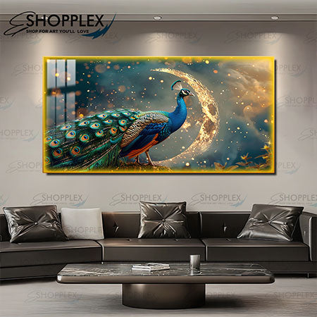 Beautiful Peacock on Golden frame with LED