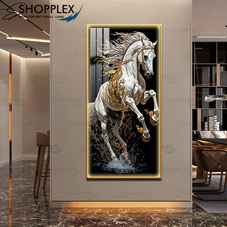 White Horse 3d On gold frame with LED