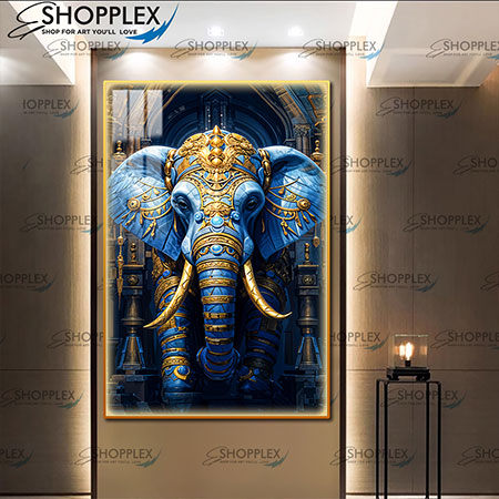 Beautiful Elephant on Gold frame with LED