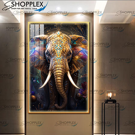 Beautiful Golden Elephant on Gold frame with LED