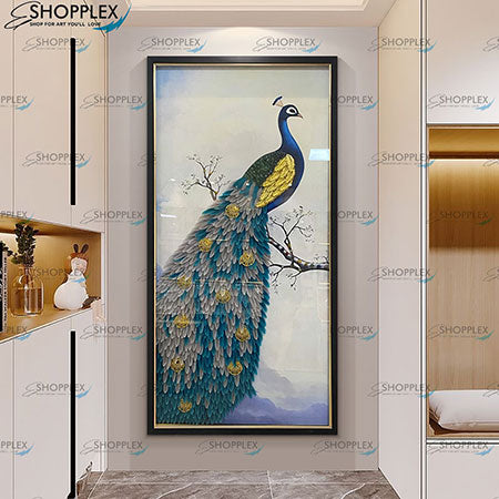 Peacock Tapestry with Gold Accents