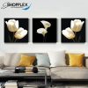 Black background with Silver Lilly Flower 3 Panel Canvas Wall Artwork for Sale