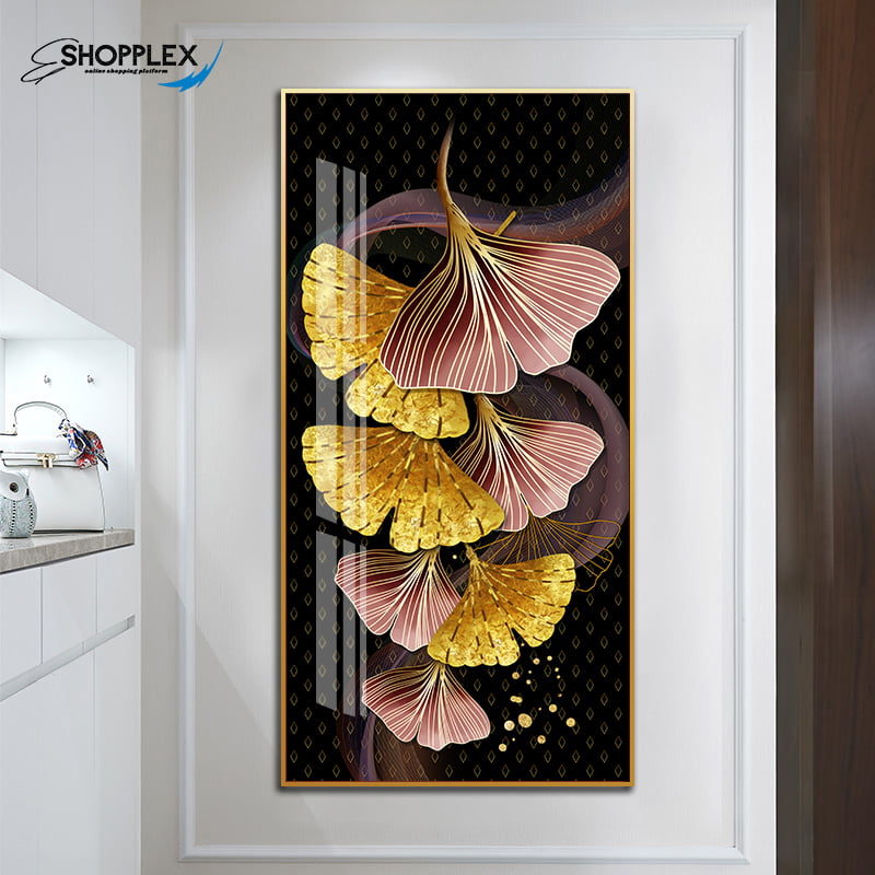 Crystal Canvas wall art for sale Print Abstract Ginkgo Yellow Brown Leaves Design Single Piece Art
